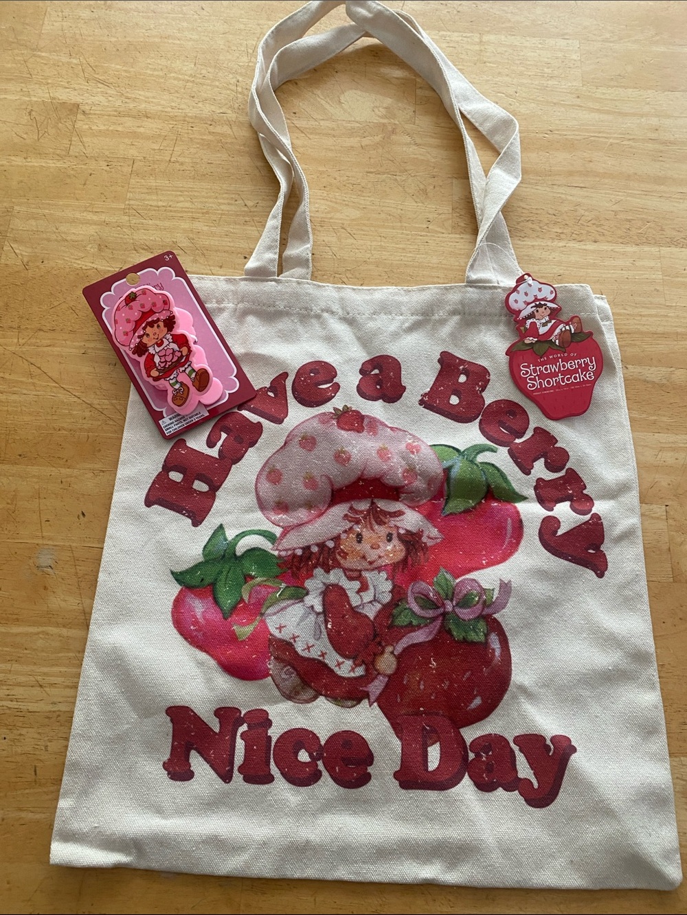 Bundle Strawberry Shortcake "Have a Berry Nice Day" Canvas Tote & hair claw clip
